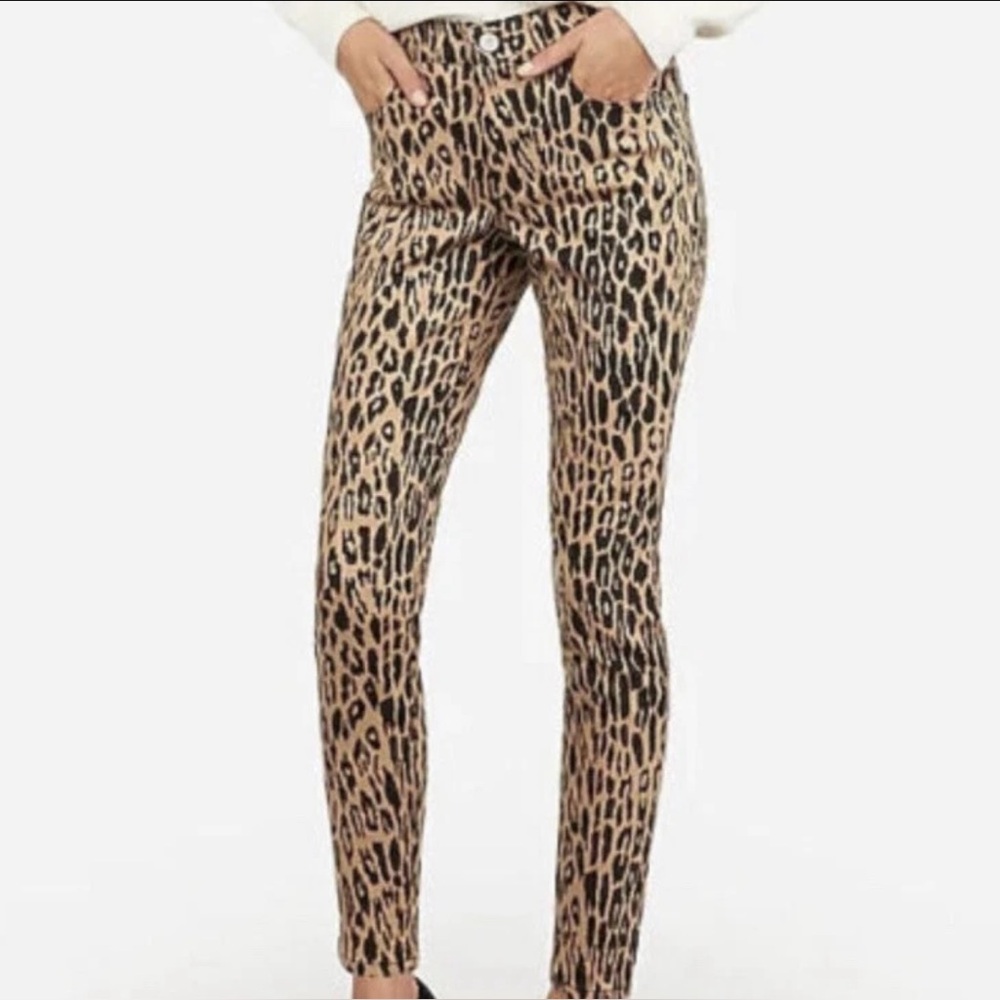 Express Leopard Print Ankle Leggings High Rise Tan Black Jeans 12R